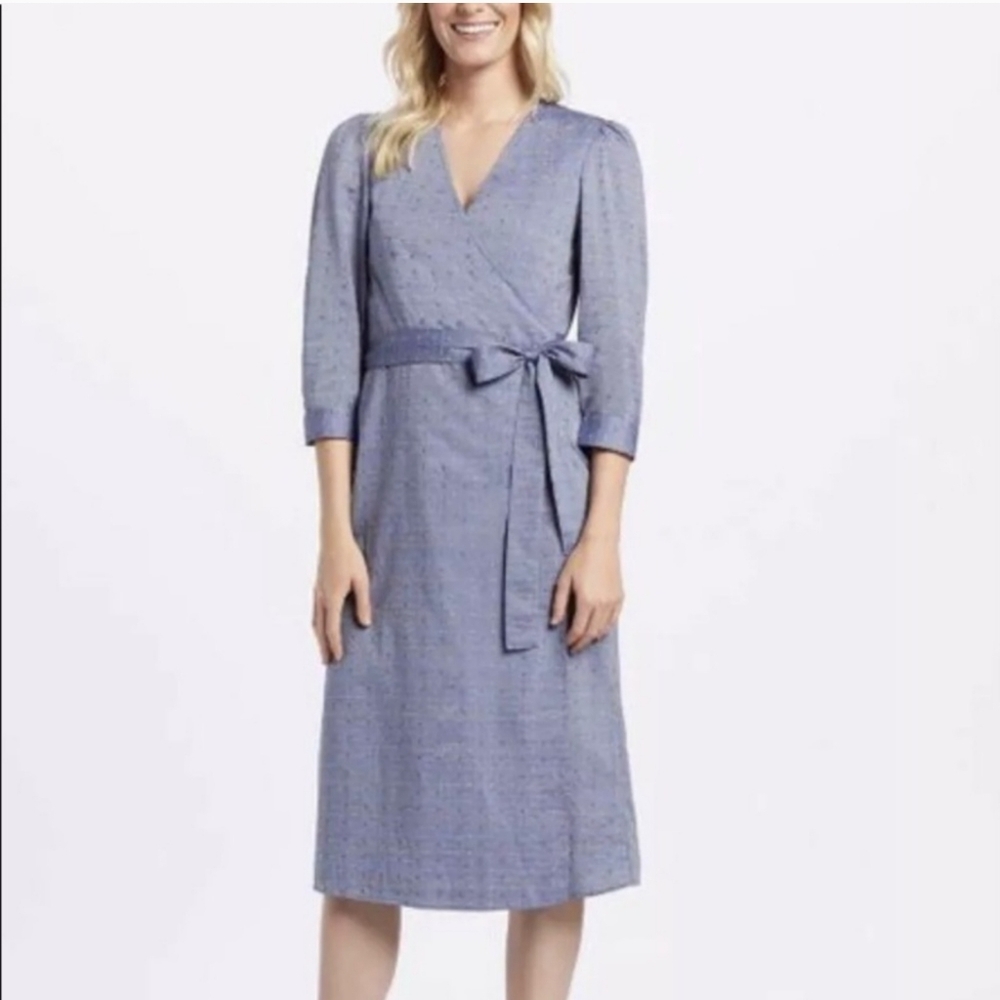 NWT DRAPER JAMES Embroidered Dot Chambray Wrap Dress